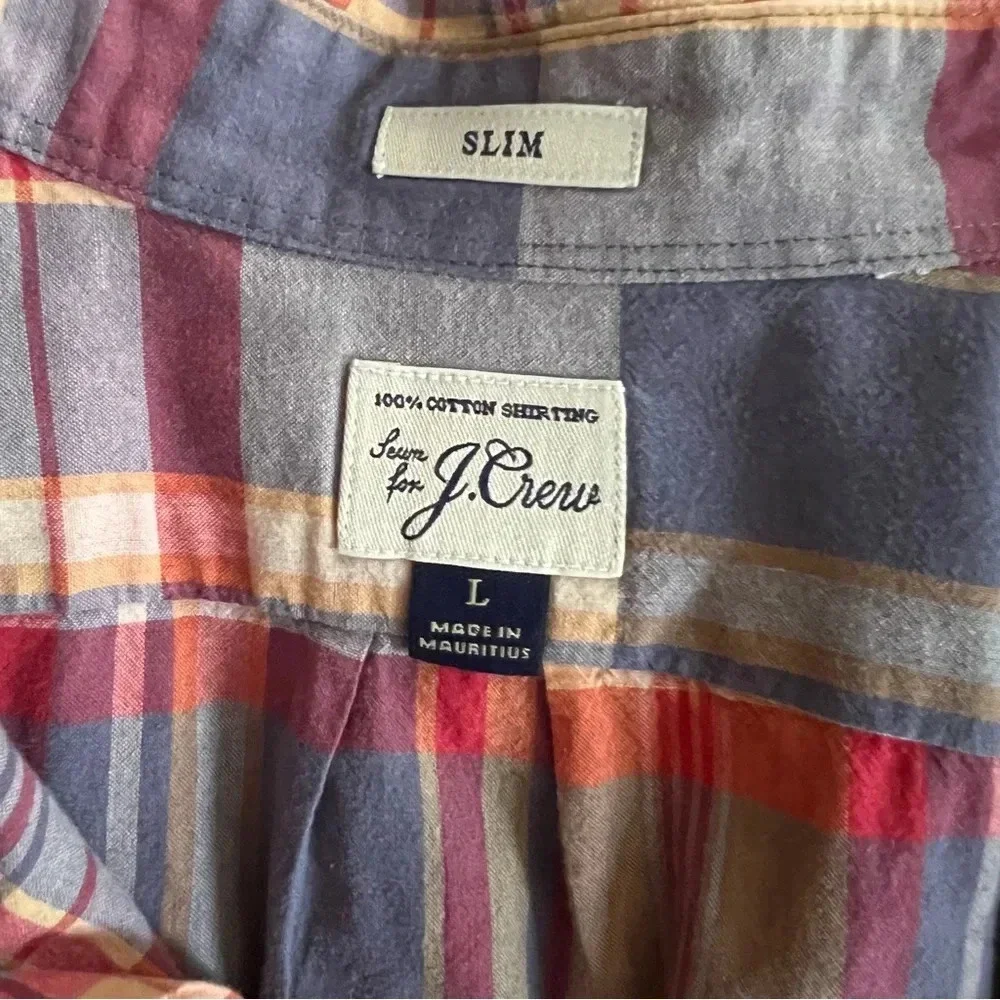 J. Crew Plaid Long Sleeve Cotton Button Down Shirt Size Large Slim - Picture 2 of 4